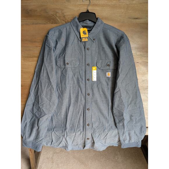 Carhartt Chambray Shirt Mens Tall L Blue Denim Loose Long-Sleeve Button Down NWT - Picture 1 of 4